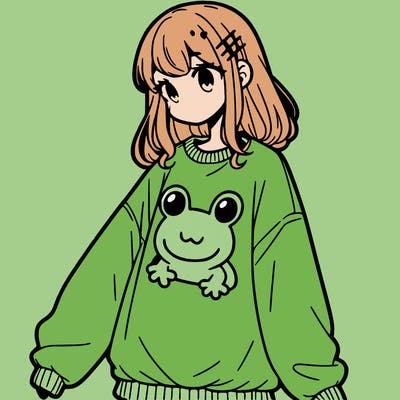 girl wearing frogging sweatshirt