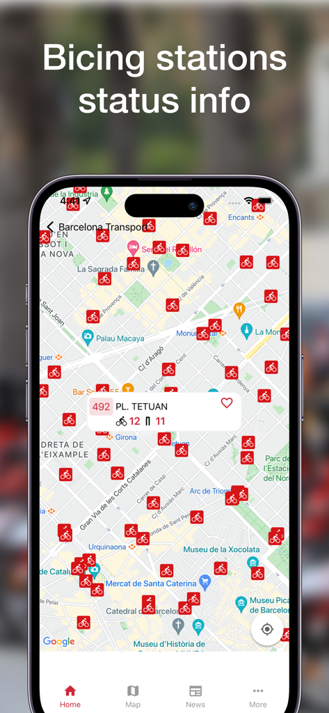 Barcelona Transports - Map showing real-time bike and dock availability for Bicing stations in Barcelona
