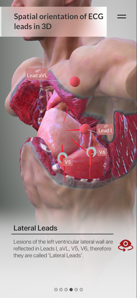 3D interactive visualization of lateral ECG leads on a human heart model
