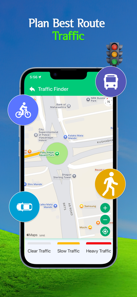 Live Location Tracker - Live Location Tracker app screen showing traffic finder and route planning tools