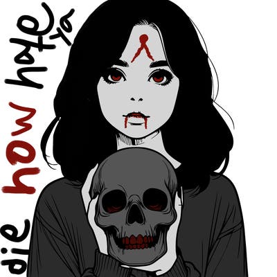 realistic girl holding a skull