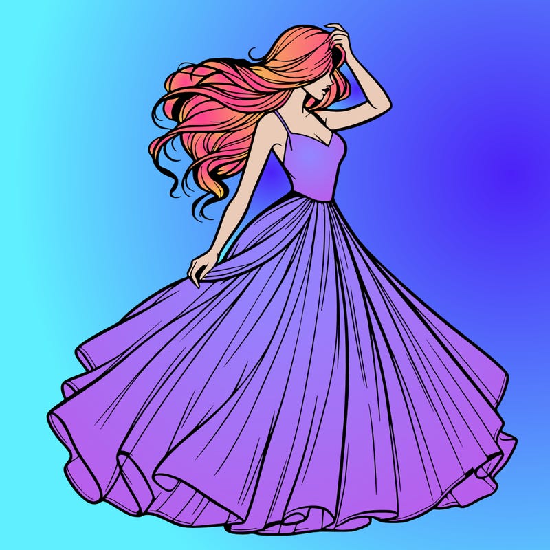 realistic woman with dress flowing in the wind