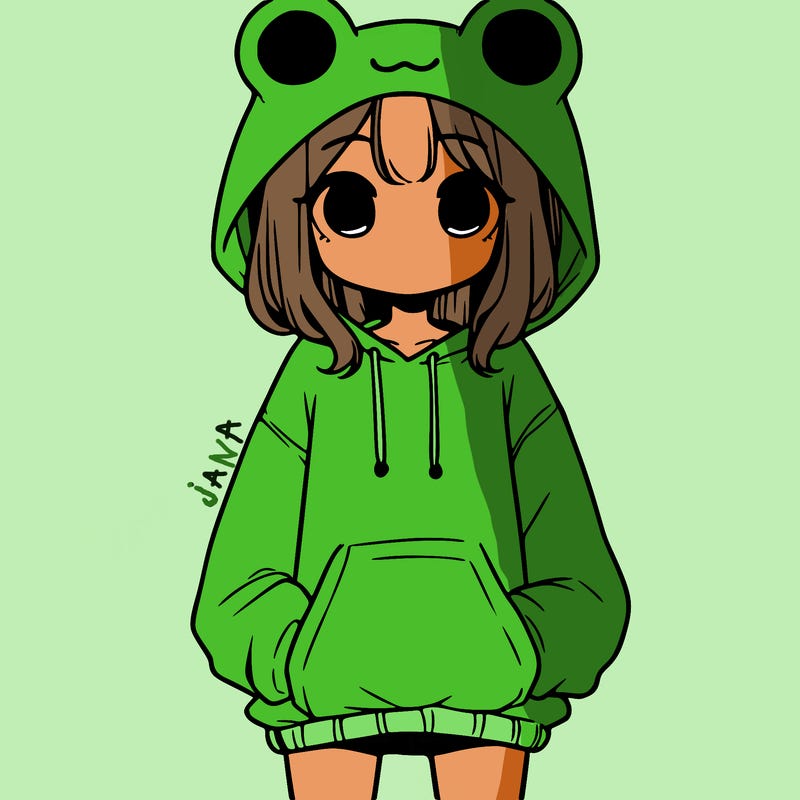 girl with baggy sweatshirt and frog hood