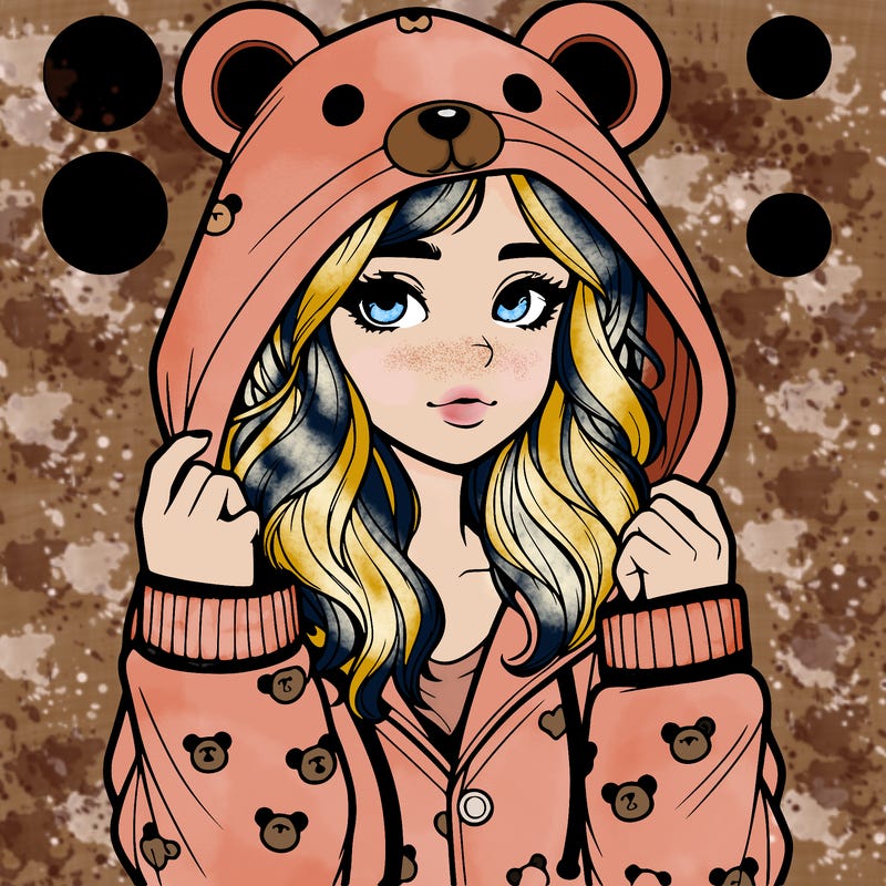 realistic girl in a animal pjs hoodie