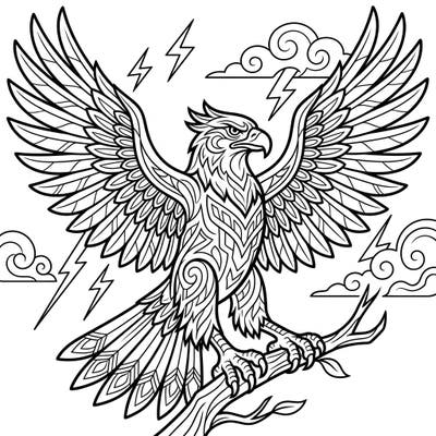Encounter the legendary Thunderbird with this captivating coloring page, featuring the powerful cryptid bird with intricate feather details and a dynamic pose. Bring this creature of myth and legend to life with your favorite colors.