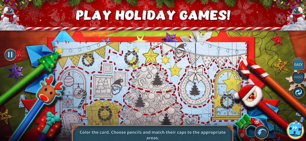 Hidden Objects: Xmas Fables - Minijuego de colorear festivo en Objetos Ocultos Fábulas Navideñas.