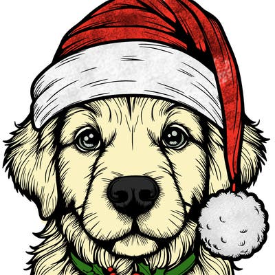 realistic dog with a christmas hat