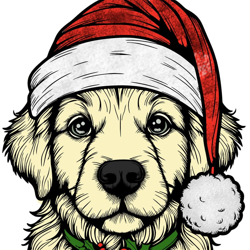 realistic dog with a christmas hat