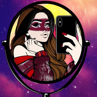 realistic girl taking mirror selfie beautiful