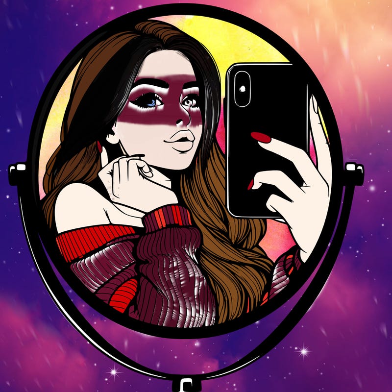 realistic girl taking mirror selfie beautiful