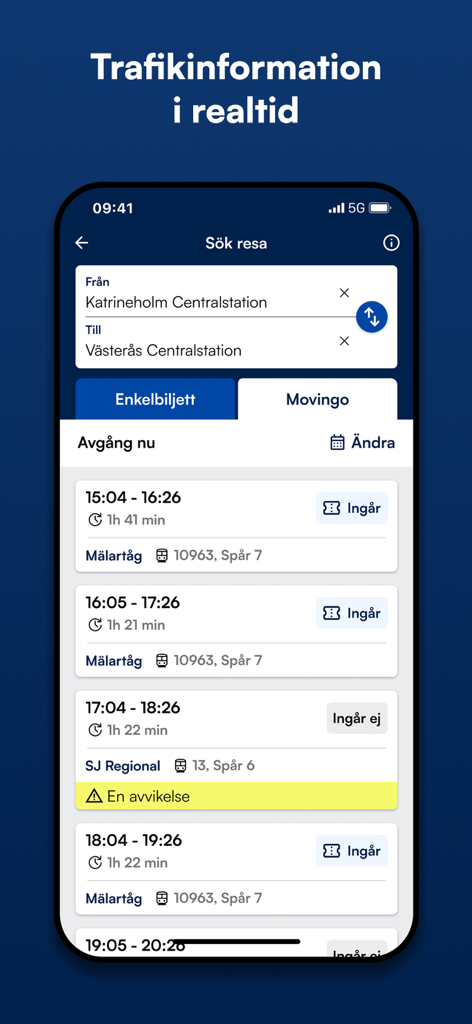 Mälardalstrafik - Real-time train departure schedules and ticket availability in the Mälardalstrafik mobile app