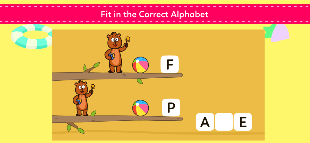 Spelling Games For Kids - Interactive spelling game interface for kids to fit the correct alphabet letter