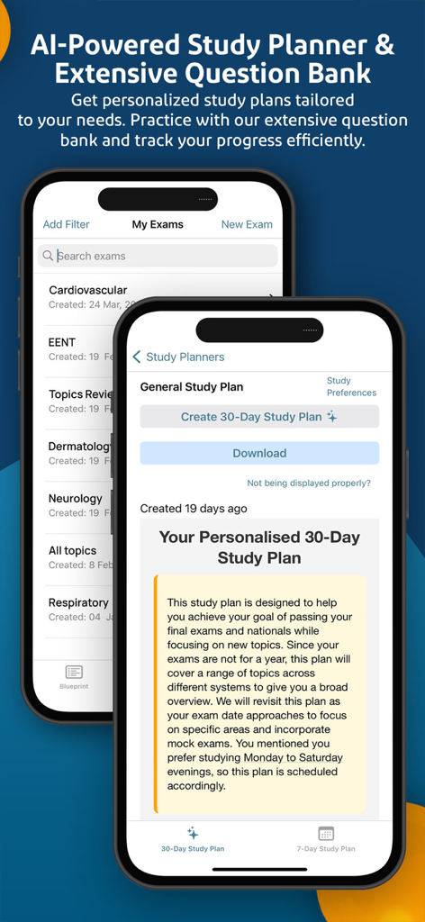 PANCE Study Buddy - PANCE Study Buddy app interface showing AI study planner and personalized exam schedules