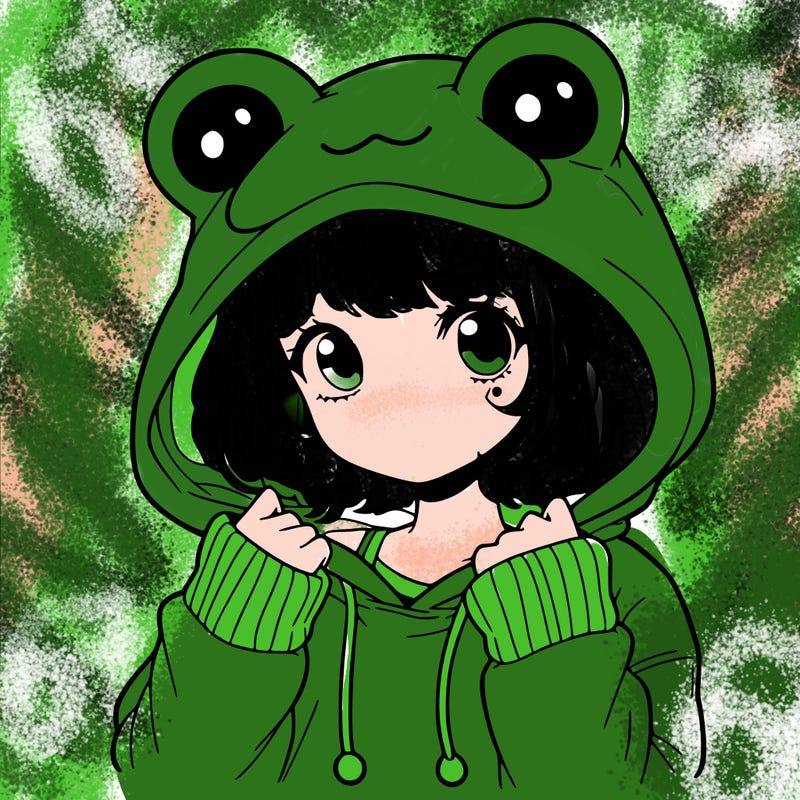 a cute teenage girl wearing a frog hoodie