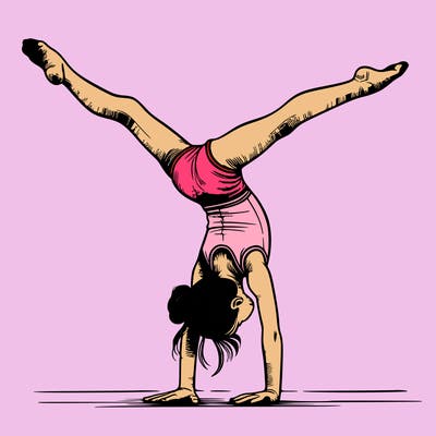 realistic gymnastic hand stand girl in four splits
