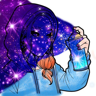 a realistic girl, spray painting