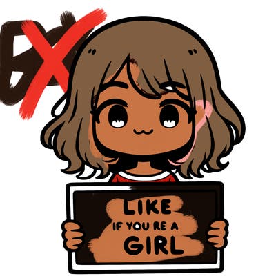 a cute girl holding a sign that says like if you’re a girl