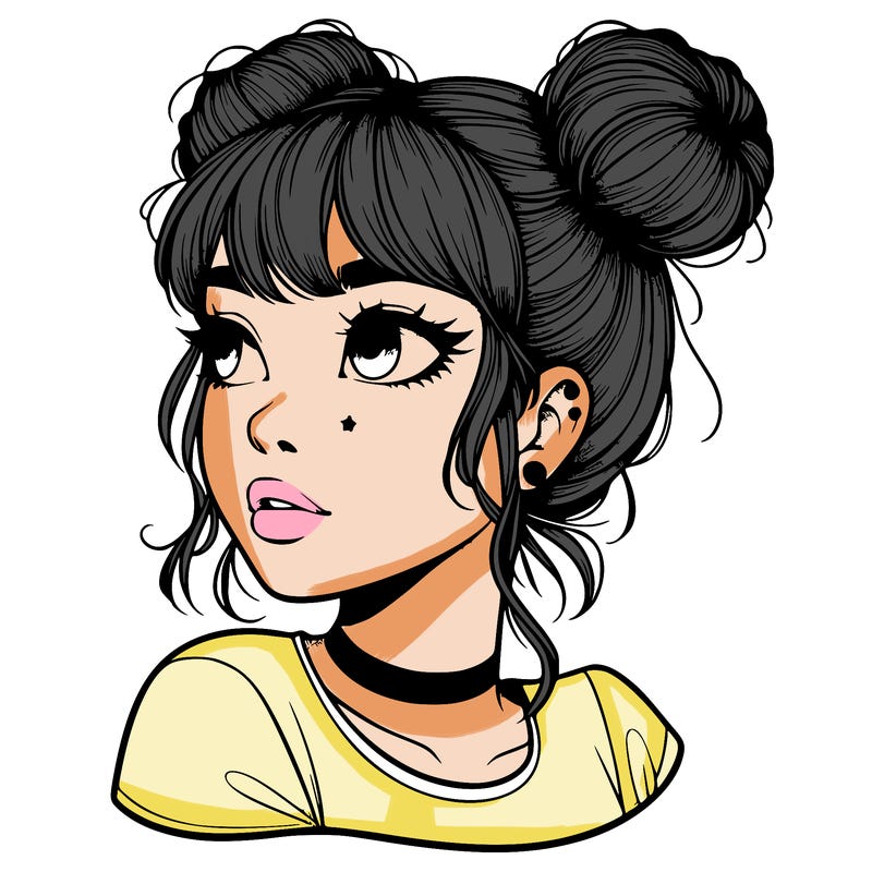 realistic girl with spacebuns