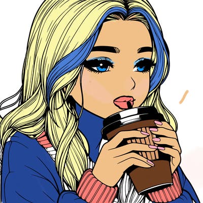 realistic girl drinking coffee