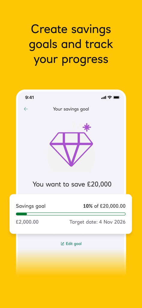 Isle of Man Bank - Isle of Man Bank mobile app screen displaying a personalized savings goal tracker with progress bar and target date