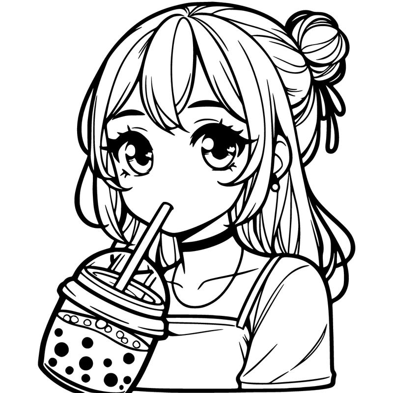 realistic girl with boba