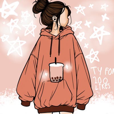 realistic girl with a oversized sweatshirt on and a bun