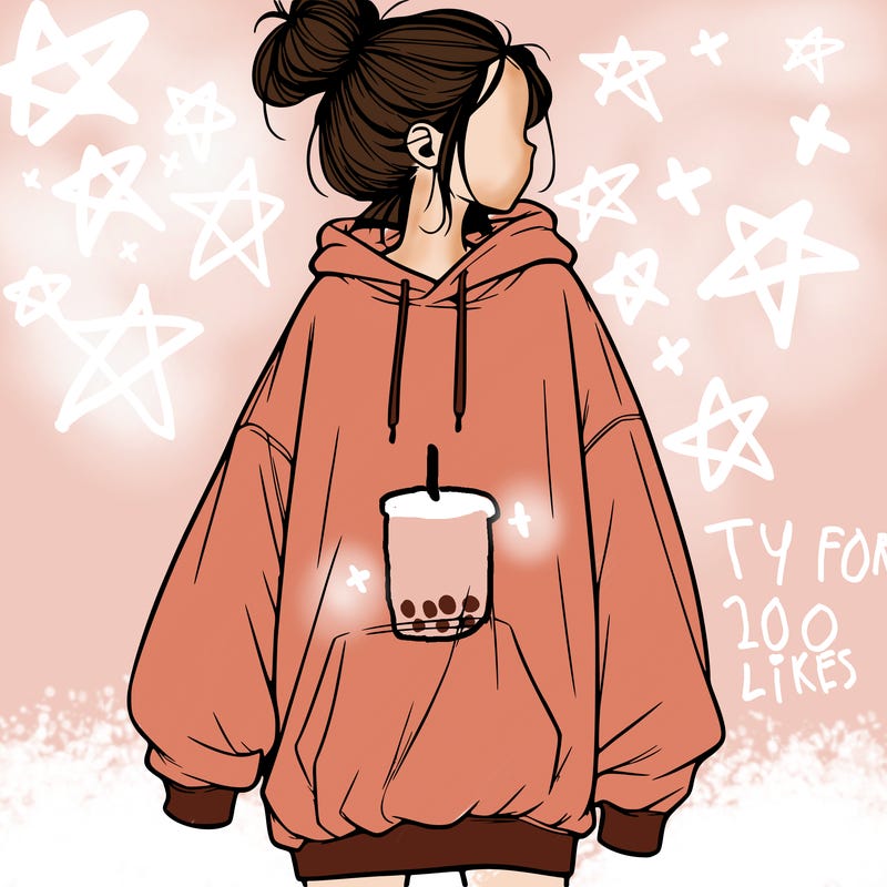realistic girl with a oversized sweatshirt on and a bun
