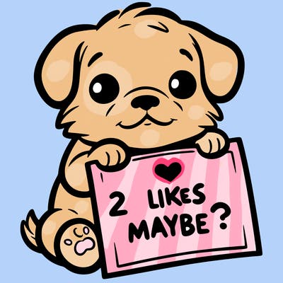a puppy holding a sign that says 2 likes maybe?