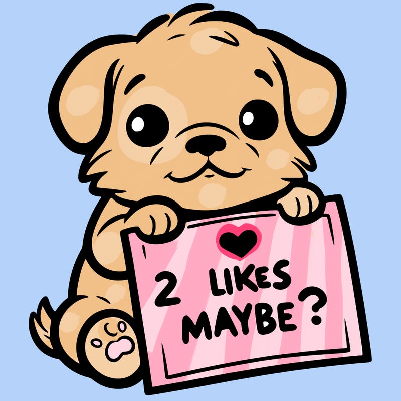 a puppy holding a sign that says 2 likes maybe?