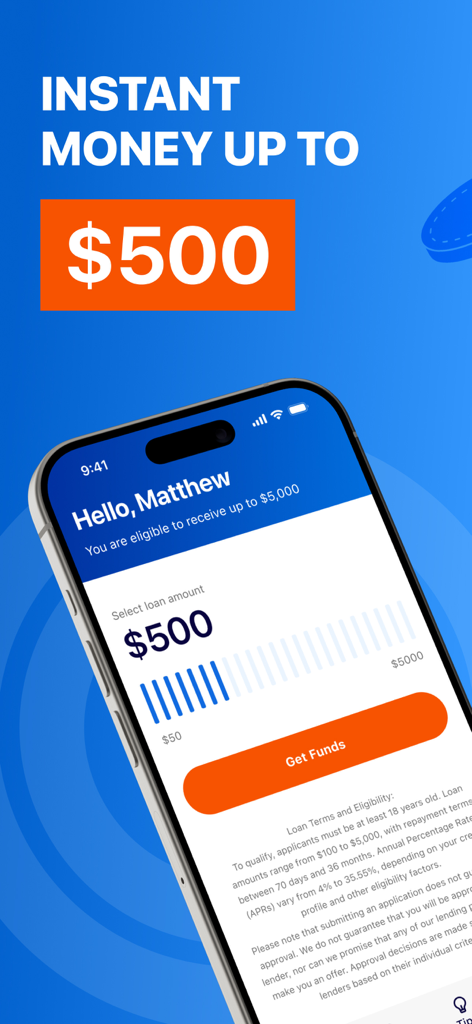 Cash Advance & Borrow by Noble - Mobile phone screen displaying the Noble app cash advance request for 500 dollars