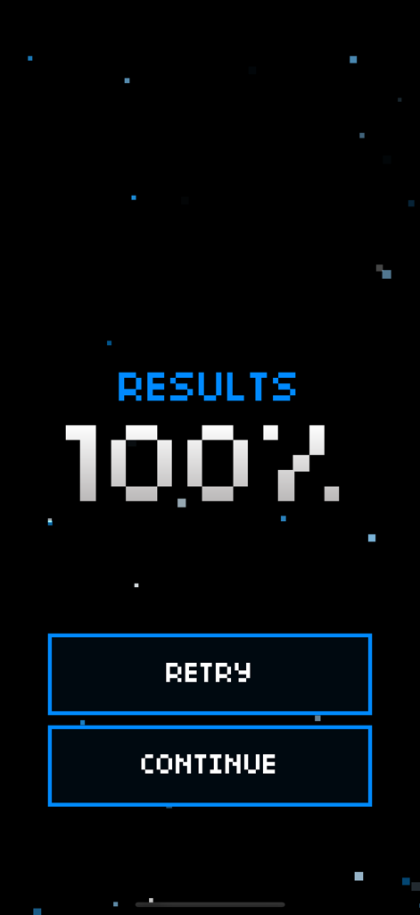 Pantalla de resultados en la app Morse Toad mostrando un puntaje de dominio del 100 por ciento