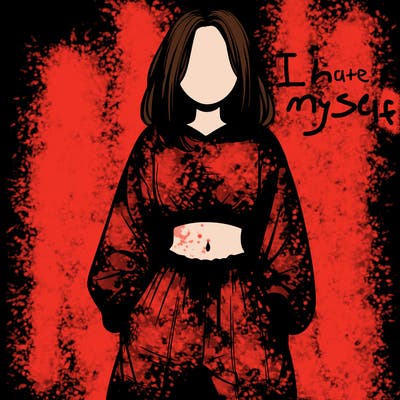 realistic girl faceless with baggy pants and a crop top