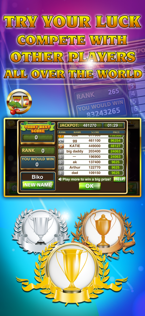 Slots - Pharaoh's Treasure - Classifica e trofei in Slot Tesoro del Faraone che mostrano le classifiche e i punteggi dei giocatori in tutto il mondo.