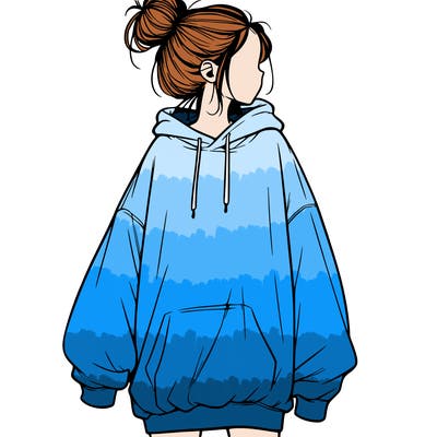 realistic girl with a oversized sweatshirt on and a bun