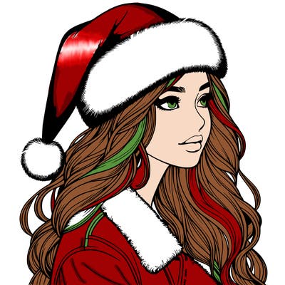 realistic girl in santa hat