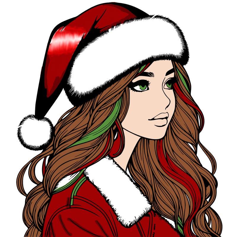 realistic girl in santa hat
