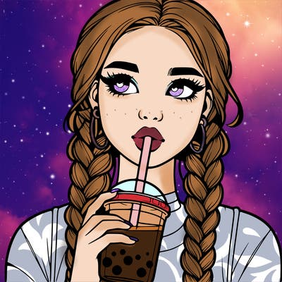 realistic girl with braided hair drinking boba