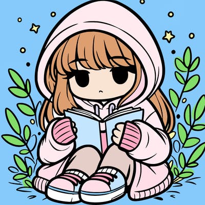 girl in oversized hoodie reading a book