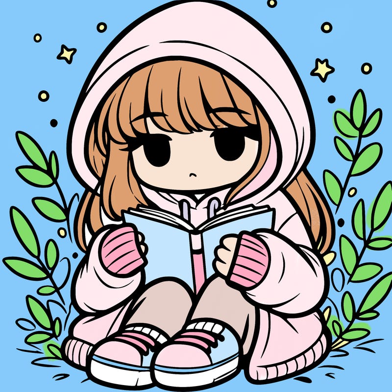 girl in oversized hoodie reading a book