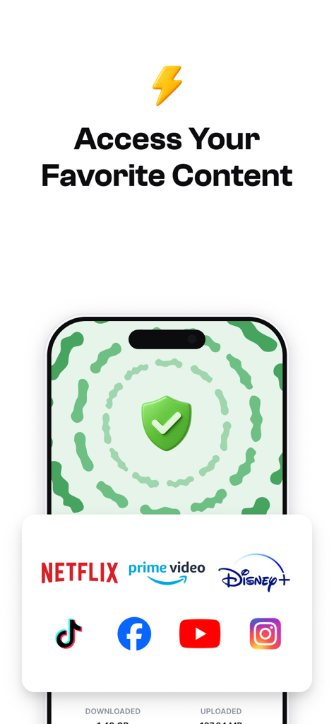 Pantalla de la aplicación VPN-Cheap que muestra soporte para plataformas populares de streaming y redes sociales