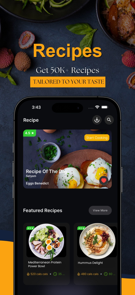 EAT app interface showing personalized healthy recipes and nutritional information