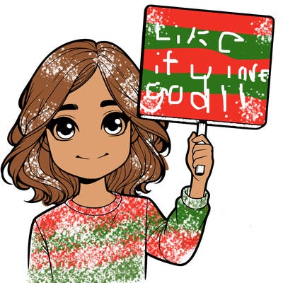 realistic girl holding up a sign