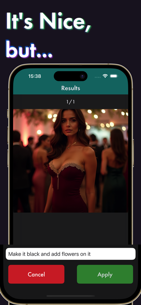 Fashion Mind: AI Designer - Smartphone screen showing a text based editing feature for AI fashion design in the Fashion Mind app