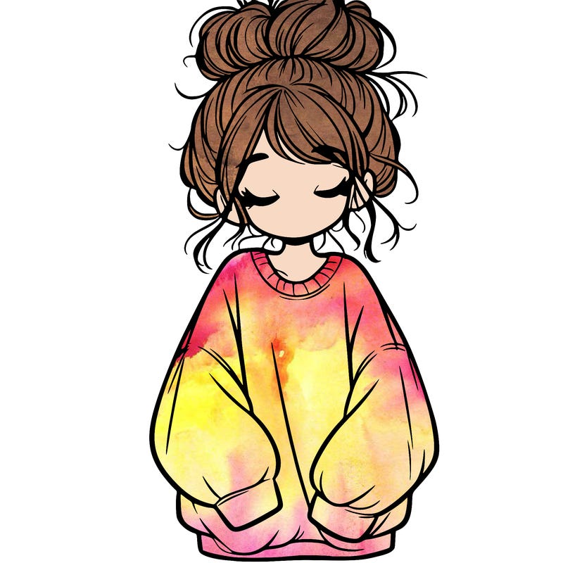 girl with baggy sweatshirt and messy bun