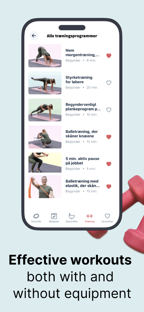Interface do aplicativo IFORM mostrando uma lista de exercícios de fitness guiados para iniciantes com diferentes durações de tempo.