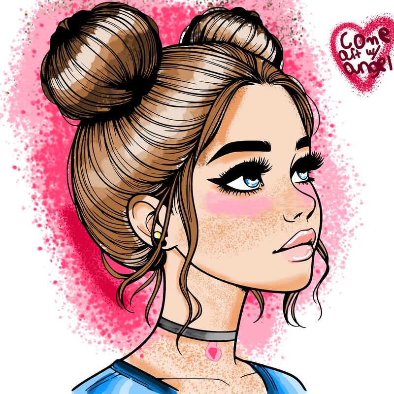 realistic girl with buns on the top of her head