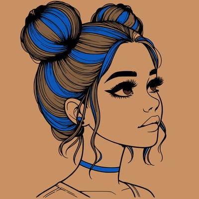 realistic girl with buns on the top of her head