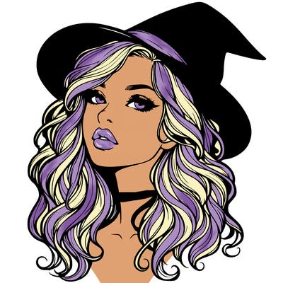 realistic witch girl with wavy hair and lips