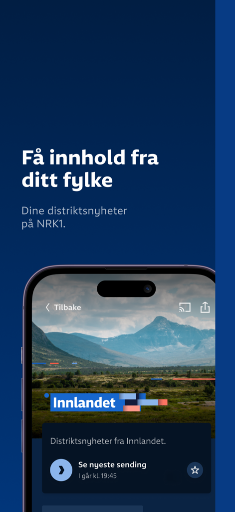 NRK TV - NRK TV mobile app interface showing local news from the Innlandet region in Norway.