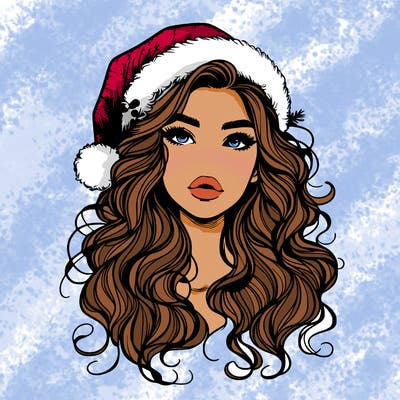 realistic christmas girl with wavy hair and lips